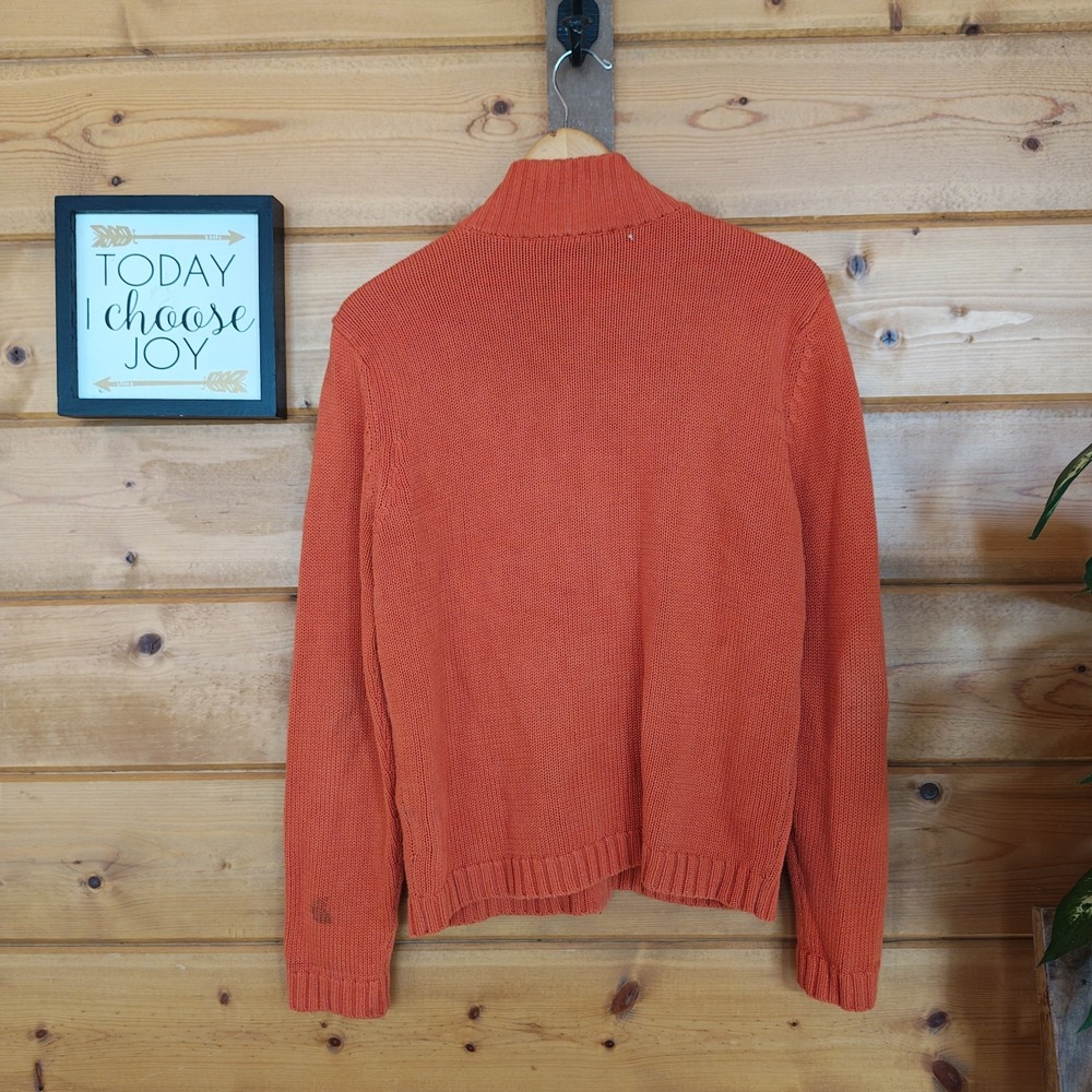 Ralph Lauren Vintage Y2K Burnt Orange Ribbed Knit Zip Up Sweater Preppy Sz Large - Picture 5 of 10